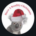 Sticker Rond Christmas Koala<br><div class="desc">Cute koala dans un chapeau de Noël autocollants</div>