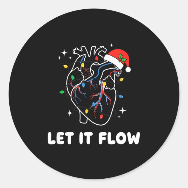 Sticker Rond Christmas Let It Flow Cardiac Heart Funny Nurse Ho (Devant)