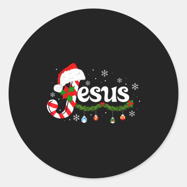 Sticker Rond Christmas Letter J For Jesus Christian Candy Cane  (Devant)