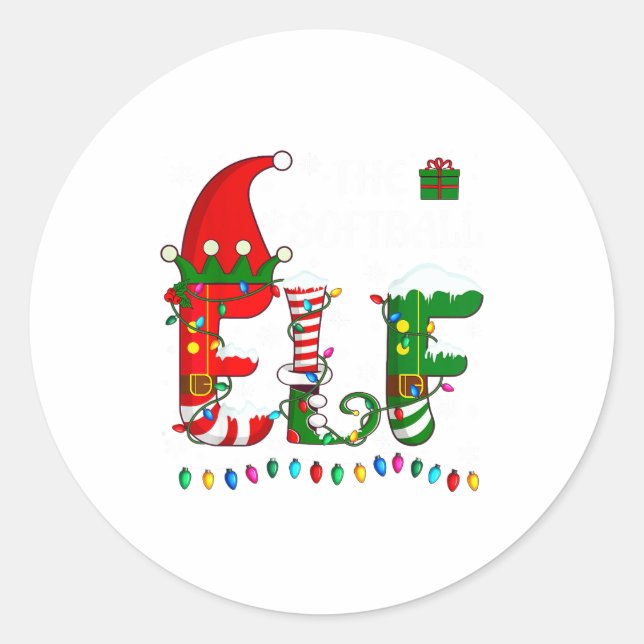 Sticker Rond Christmas Light Family Matching Pajamas Softball E (Devant)