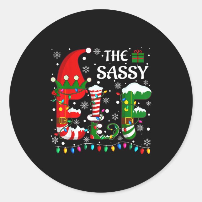 Sticker Rond Christmas Light Family Matching Pajamas Sy Elf Xma (Devant)