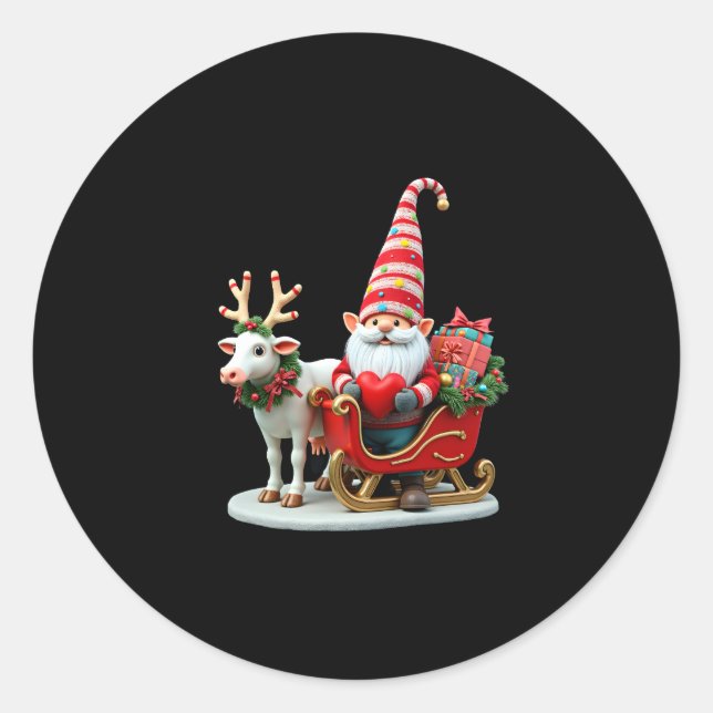 Sticker Rond Christmas Light Gnome Santa Claus Riding Sleigh Hi (Devant)