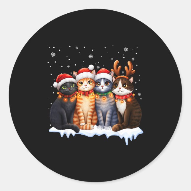 Sticker Rond Christmas Lights For Cat Lovers Xmas  (Devant)