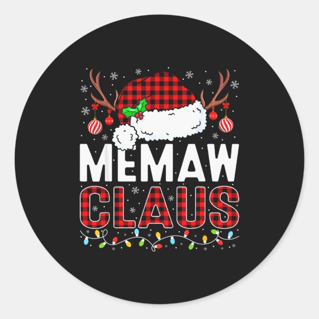 Sticker Rond Christmas Lights Memaw Claus Family Matching Xmas  (Devant)