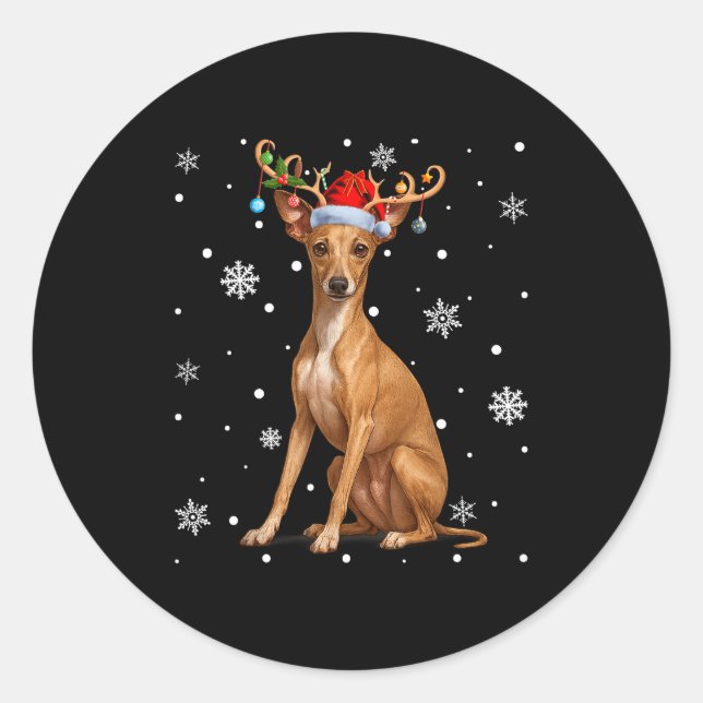 Sticker Rond Christmas Lights Reindeer Santa Italian Ghound Xma (Devant)