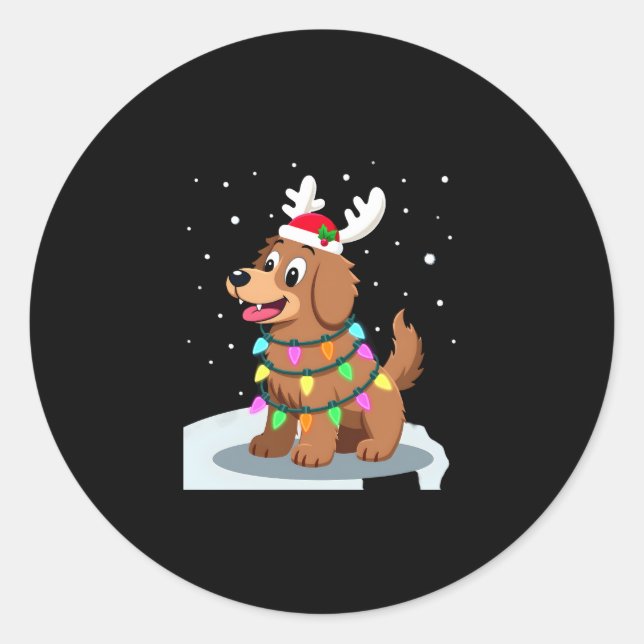 Sticker Rond Christmas Lights Soft Coated Wheaten Terrier Dog T (Devant)