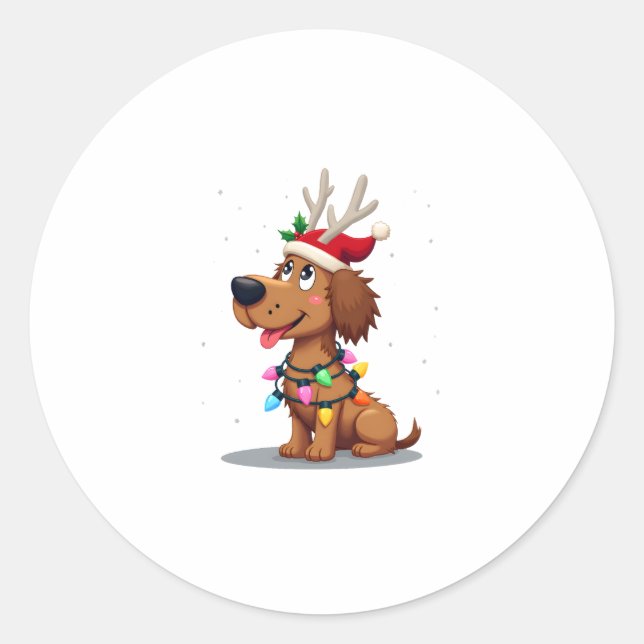 Sticker Rond Christmas Lights Soft Coated Wheaten Terrier Dog T (Devant)