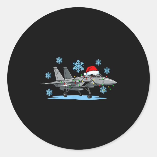 Sticker Rond Christmas Lights Wrapped On Cute Kids Fighter Jet  (Devant)