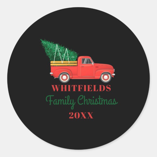 Sticker Rond Christmas Matching Family Reunion Red Truck  (Devant)