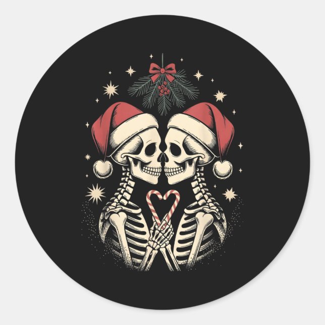 Sticker Rond Christmas Matching Gothic Couple Dark Humor Skelet (Devant)