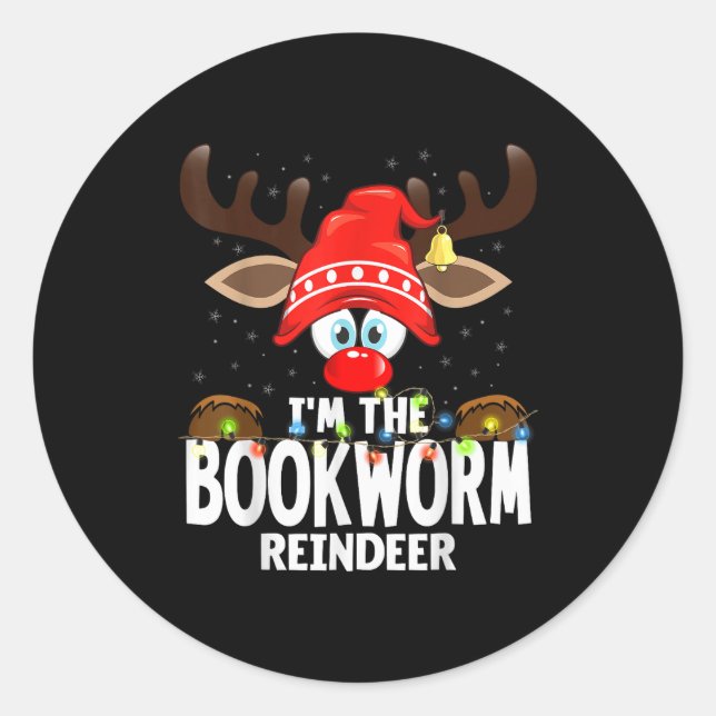 Sticker Rond Christmas Matching I'm The Bookworm Reindeer  (Devant)