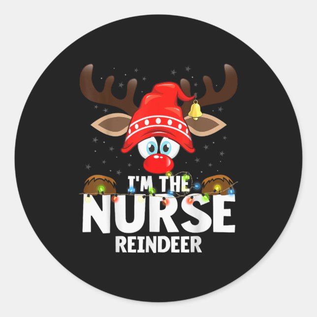 Sticker Rond Christmas Matching I'm The Nurse Reindeer  (Devant)
