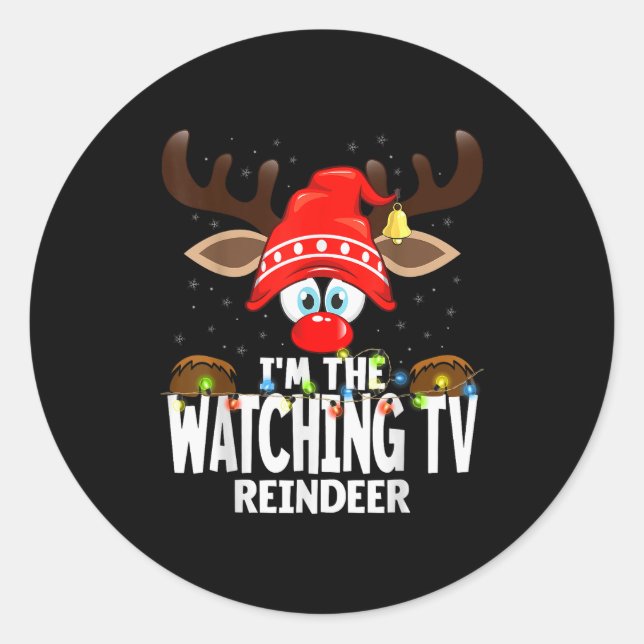 Sticker Rond Christmas Matching I'm The Watching Tv Reindeer  (Devant)