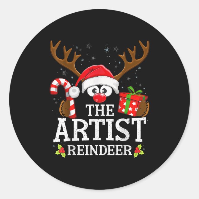Sticker Rond Christmas Matching The Artist Reindeer Family  (Devant)