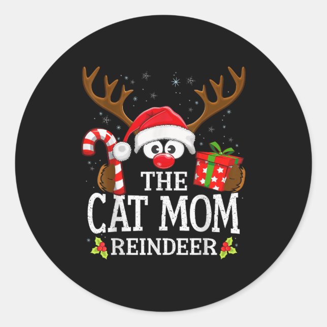 Sticker Rond Christmas Matching The Cat Mom Reindeer Family  (Devant)