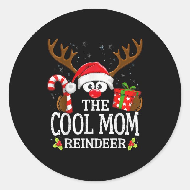 Sticker Rond Christmas Matching The Cool Mom Reindeer Family  (Devant)
