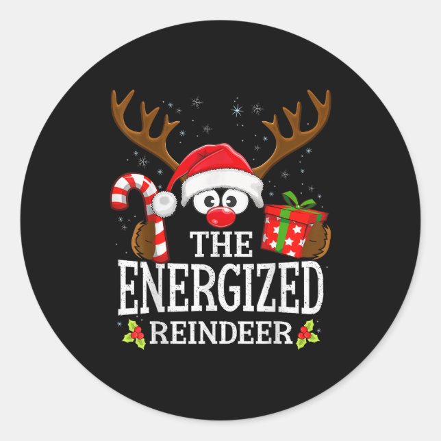 Sticker Rond Christmas Matching The Energized Reindeer Family  (Devant)