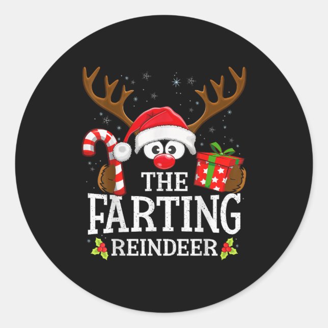 Sticker Rond Christmas Matching The Farting Reindeer Family  (Devant)