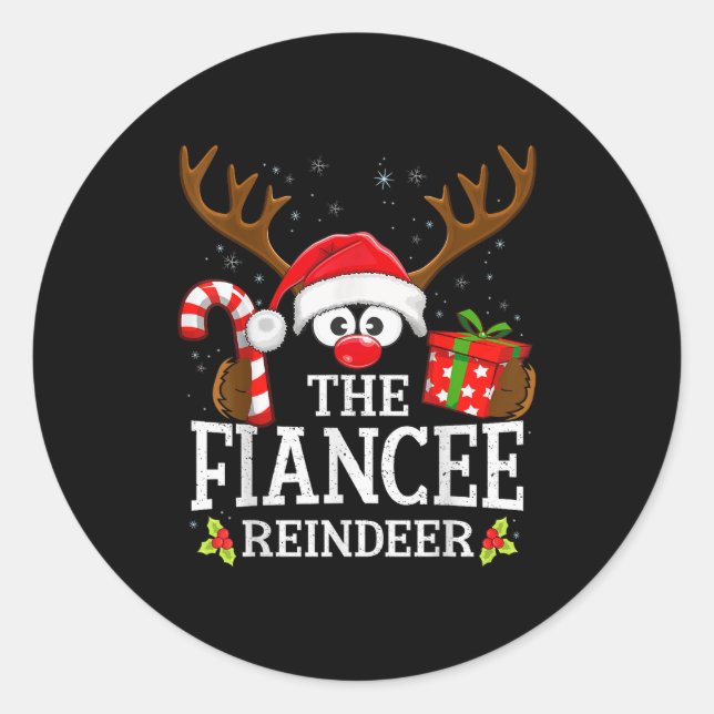 Sticker Rond Christmas Matching The Fiancee Reindeer Family  (Devant)