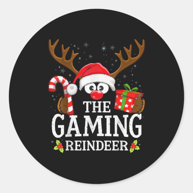 Sticker Rond Christmas Matching The Gaming Reindeer Family  (Devant)