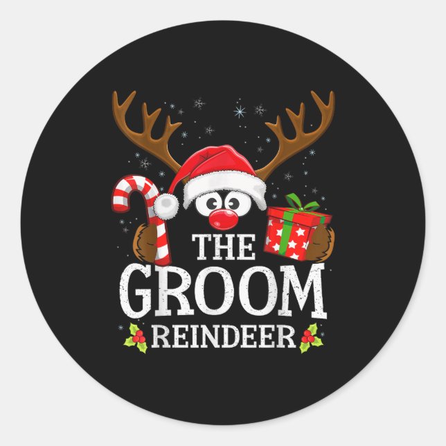 Sticker Rond Christmas Matching The Groom Reindeer Family  (Devant)