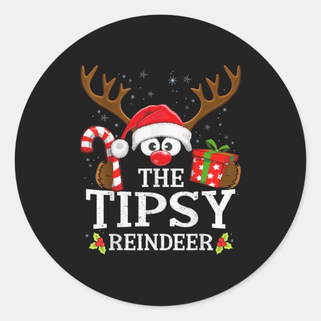Sticker Rond Christmas Matching The Tipsy Reindeer Family  (Devant)