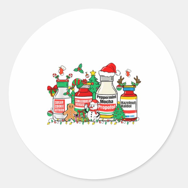 Sticker Rond Christmas Medication Bottles Funny Nurse Humor  (Devant)