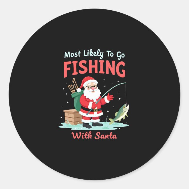 Sticker Rond Christmas Merry Christmas For Gift Fishing Santa ( (Devant)