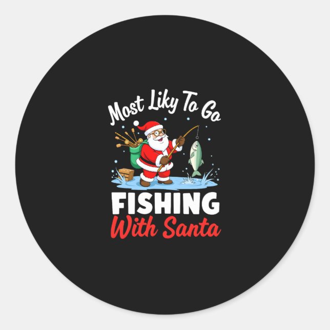Sticker Rond Christmas Merry Christmas For Gift Fishing Santa ( (Devant)