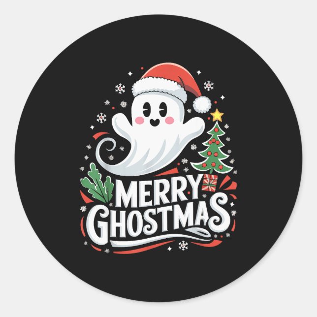 Sticker Rond Christmas Merry Ghostmas Santa Srit Xmas Pajamas S (Devant)