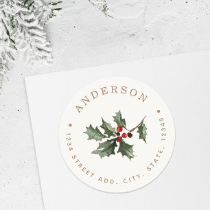 Sticker Rond Christmas Mistletoe Nom de famille Retour Adresse