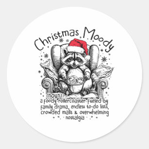 Sticker Rond Christmas Moody Funny Raccoon Foody Christmas Rac