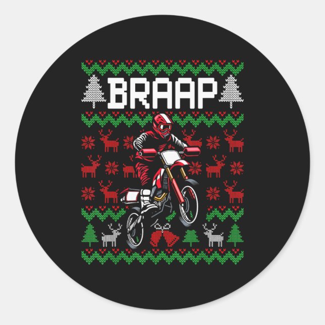 Sticker Rond Christmas Motorcycle Motocross Braap Dirt Bike  (Devant)