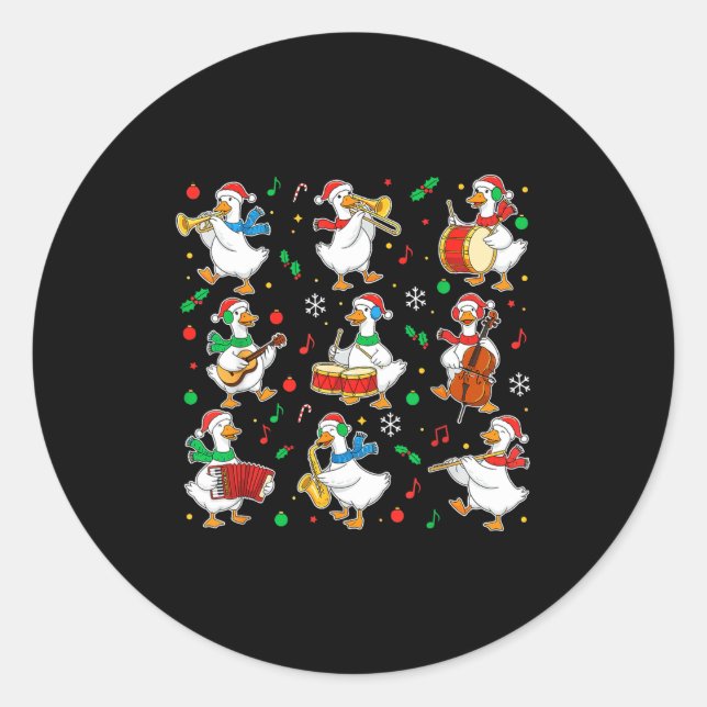 Sticker Rond Christmas Music Goose Teacher Shirt, Holiday Music (Devant)