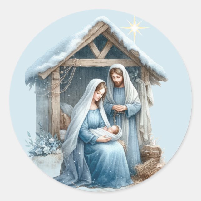 Sticker Rond Christmas Nativity Baby Jesus Winter Holiday (Devant)