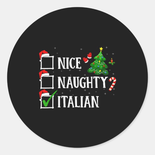 Sticker Rond Christmas Nice Naughty Italian Funny Xmas Holiday  (Devant)