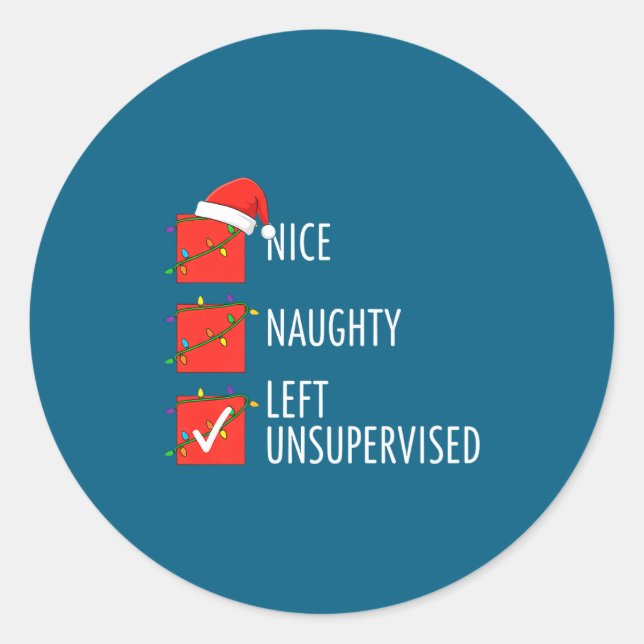 Sticker Rond Christmas Nice Naughty Left Unsupervised Naughty O (Devant)