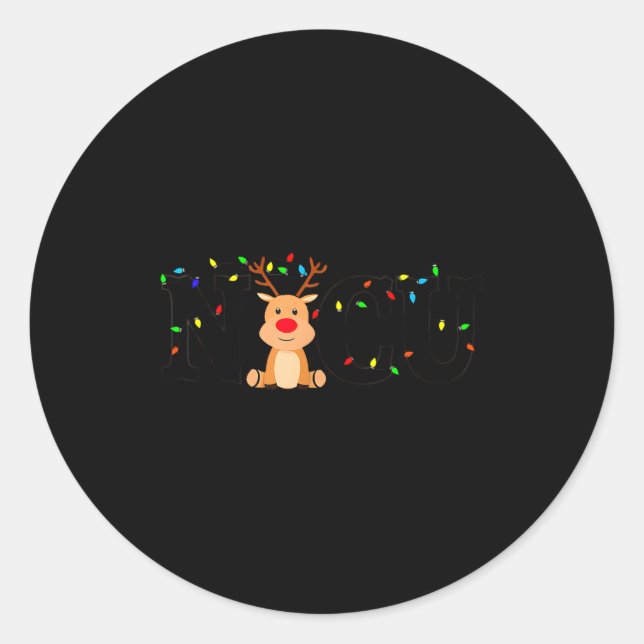Sticker Rond Christmas Nicu Nurse Crew Santa Reindeer Love Nurs (Devant)