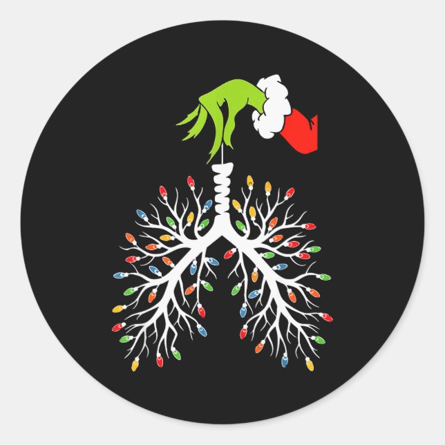 Sticker Rond Christmas Nurse Lung Xmas Lights Funny Pulmonologi (Devant)