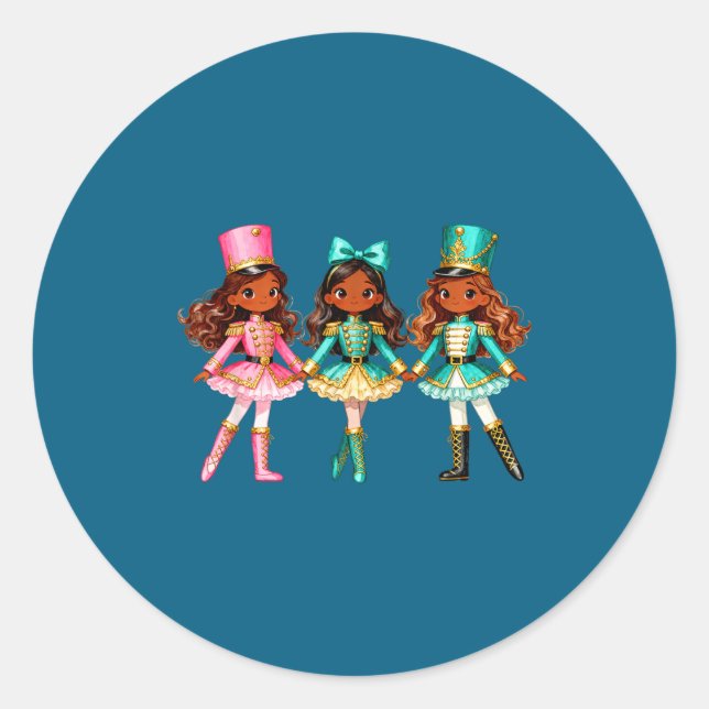 Sticker Rond Christmas Nutcracker Black Girls Kids Festive Xmas (Devant)
