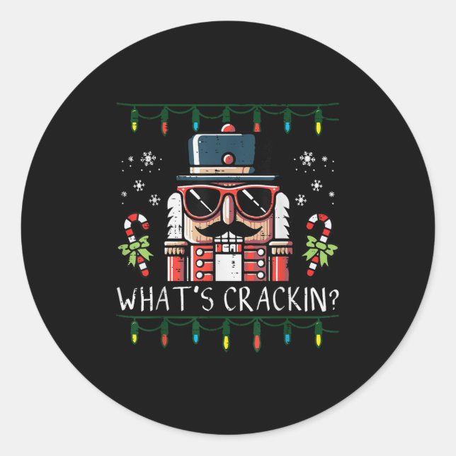 Sticker Rond Christmas Nutcracker Whats Crackin Funny Xmas Men  (Devant)