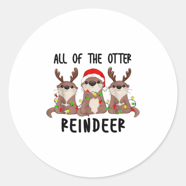 Sticker Rond Christmas Otters Cute All Of The Otter Reindeer  (Devant)