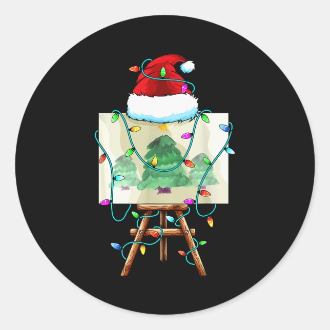 Sticker Rond Christmas Painter Design _ Santa Xmas Paint Artist (Devant)