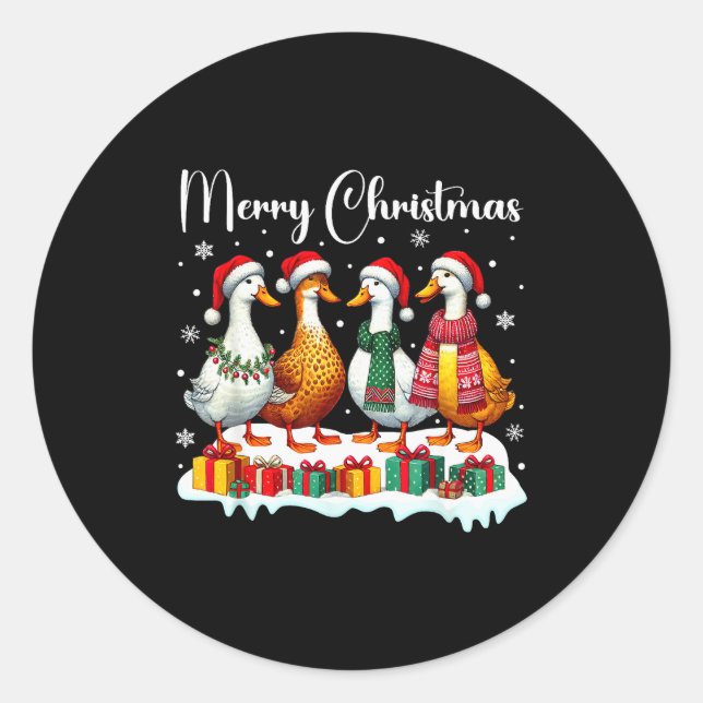Sticker Rond Christmas Pajamas Goose Duck Christmas Outfit Goos (Devant)