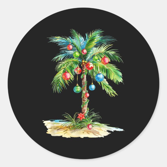 Sticker Rond Christmas Palm Tree Light Hawaiian Trocal Xmas Men (Devant)