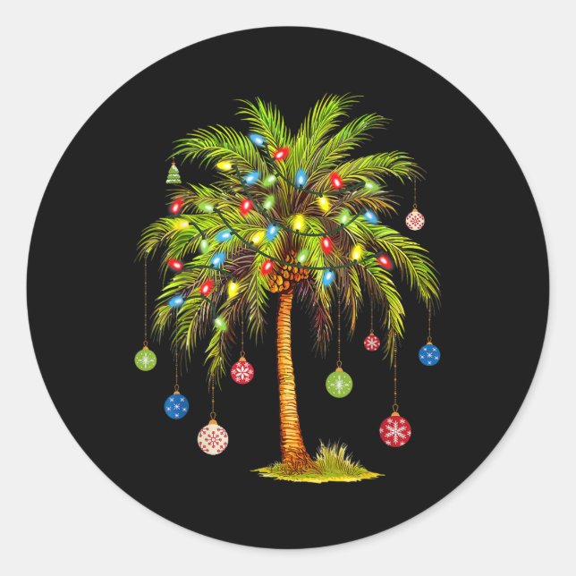 Sticker Rond Christmas Palm Tree Light Hawaiian Tropical Xmas 1 (Devant)