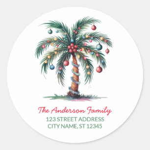 Sticker Rond Christmas Palm Tree Light Retourner l'adresse Étiq