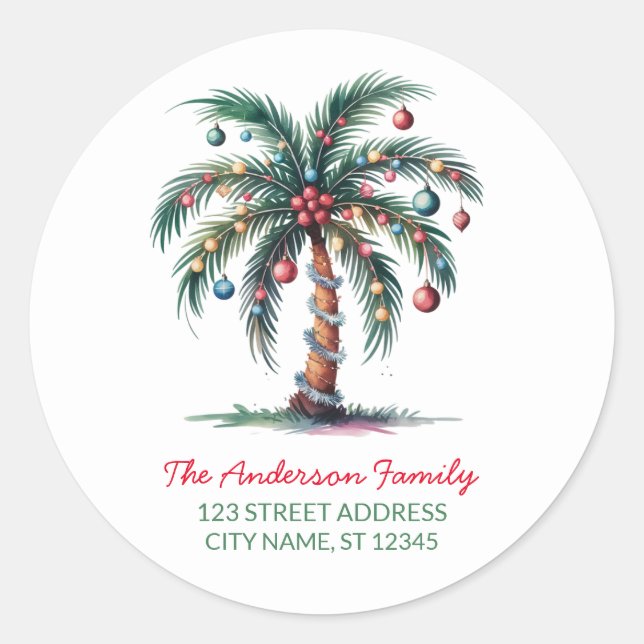 Sticker Rond Christmas Palm Tree Light Retourner l'adresse Étiq (Devant)