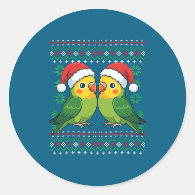 Sticker Rond Christmas Parakeet Ugly Xmas Sweater Parakeets Lon (Devant)