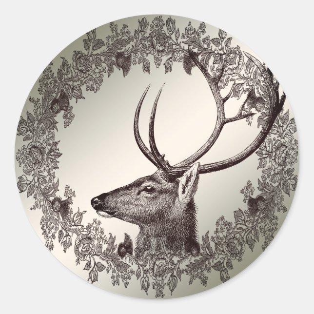 Sticker Rond Christmas Party Floral Reindeer Golden Winter (Devant)